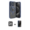 MARSİLYAN™- iPhone 15 Pro Max Kılıf Nova Işık Özel Seri - Siyah 3D Antistatik Hayalet Cam Ekran Koruyucu + PVD Metal Kamera Lens - SH