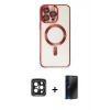 MARSİLYAN™- iPhone 15 Pro Max Kılıf Nova Işık Özel Seri - Siyah 3D Antistatik Hayalet Cam Ekran Koruyucu + PVD Metal Kamera Lens - SH
