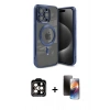 MARSİLYAN™- iPhone 15 Pro Max Kılıf Nova Işık Özel Seri - Siyah 3D Antistatik Mat Seramik Nano Ekran Koruyucu + PVD Metal Kamera Lens - TU