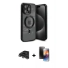 MARSİLYAN™- iPhone 15 Pro Max Kılıf Nova Işık Özel Seri - Siyah 3D Antistatik Mat Seramik Nano Ekran Koruyucu + Raze Metal Kamera Lens - TMGI