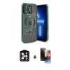 MARSİLYAN™- iPhone 15 Pro Max Kılıf Nova Işık Özel Seri - Siyah 3D Antistatik Mat Seramik Nano Ekran Koruyucu + PVD Metal Kamera Lens - TU