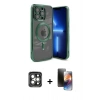 MARSİLYAN™- iPhone 15 Pro Max Kılıf Nova Işık Özel Seri - Siyah 3D Antistatik Mat Seramik Nano Ekran Koruyucu + PVD Metal Kamera Lens - GI