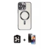 MARSİLYAN™- iPhone 15 Pro Max Kılıf Nova Işık Özel Seri - Siyah 3D Antistatik Mat Seramik Nano Ekran Koruyucu + PVD Metal Kamera Lens - TU