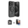 MARSİLYAN™- iPhone 15 Pro Max Kılıf Nova Işık Özel Seri - Siyah 3D Antistatik Mat Seramik Nano Ekran Koruyucu + PVD Metal Kamera Lens - TU