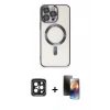 MARSİLYAN™- iPhone 15 Pro Max Kılıf Nova Işık Özel Seri - Siyah 3D Antistatik Mat Seramik Nano Ekran Koruyucu + PVD Metal Kamera Lens - SH