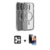 MARSİLYAN™- iPhone 15 Pro Max Kılıf Nova Işık Özel Seri - Siyah 3D Antistatik Mat Seramik Nano Ekran Koruyucu + PVD Metal Kamera Lens - GS