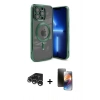MARSİLYAN™- iPhone 15 Pro Max Kılıf Nova Işık Özel Seri - Siyah 3D Antistatik Mat Seramik Nano Ekran Koruyucu + Raze Metal Kamera Lens - GS