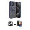 MARSİLYAN™- iPhone 15 Pro Max Kılıf Nova Işık Özel Seri - Siyah 3D Antistatik Mat Seramik Nano Ekran Koruyucu + PVD Metal Kamera Lens - SH