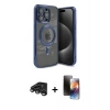 MARSİLYAN™- iPhone 15 Pro Max Kılıf Nova Işık Özel Seri - Siyah 3D Antistatik Mat Seramik Nano Ekran Koruyucu + Raze Metal Kamera Lens - TMGI