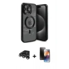 MARSİLYAN™- iPhone 15 Pro Max Kılıf Nova Işık Özel Seri - Siyah 3D Antistatik Mat Seramik Nano Ekran Koruyucu + Raze Metal Kamera Lens - GS