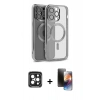 MARSİLYAN™- iPhone 15 Pro Max Kılıf Nova Işık Özel Seri - Siyah 3D Antistatik Mat Seramik Nano Ekran Koruyucu + Siyah PVD Metal Kamera Lens