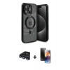 MARSİLYAN™- iPhone 15 Pro Max Kılıf Nova Işık Özel Seri - Siyah 3D Antistatik Mat Seramik Nano Ekran Koruyucu + Lacivert Raze Metal Kamera Lens