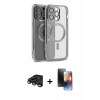MARSİLYAN™- iPhone 15 Pro Max Kılıf Nova Işık Özel Seri - Siyah 3D Antistatik Mat Seramik Nano Ekran Koruyucu + Raze Metal Kamera Lens - TMGI