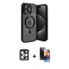 MARSİLYAN™- iPhone 15 Pro Max Kılıf Nova Işık Özel Seri - Siyah 3D Antistatik Mat Seramik Nano Ekran Koruyucu + PVD Metal Kamera Lens - LT