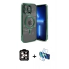 MARSİLYAN™- iPhone 15 Pro Max Kılıf Nova Işık Özel Seri - Siyah 3D Antistatik Seramik Nano Ekran Koruyucu + Turuncu PVD Metal Kamera Lens