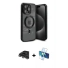 MARSİLYAN™- iPhone 15 Pro Max Kılıf Nova Işık Özel Seri - Siyah 3D Antistatik Seramik Nano Ekran Koruyucu + Raze Metal Kamera Lens - TMGI