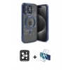 MARSİLYAN™- iPhone 15 Pro Max Kılıf Nova Işık Özel Seri - Siyah 3D Antistatik Seramik Nano Ekran Koruyucu + PVD Metal Kamera Lens - SH