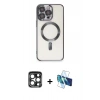 MARSİLYAN™- iPhone 15 Pro Max Kılıf Nova Işık Özel Seri - Siyah 3D Antistatik Seramik Nano Ekran Koruyucu + PVD Metal Kamera Lens - LT