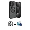 MARSİLYAN™- iPhone 15 Pro Max Kılıf Nova Işık Özel Seri - Siyah 3D Antistatik Seramik Nano Ekran Koruyucu + PVD Metal Kamera Lens - LT