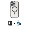 MARSİLYAN™- iPhone 15 Pro Max Kılıf Nova Işık Özel Seri - Siyah 3D Antistatik Seramik Nano Ekran Koruyucu + PVD Metal Kamera Lens - SH