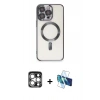 MARSİLYAN™- iPhone 15 Pro Max Kılıf Nova Işık Özel Seri - Siyah 3D Antistatik Seramik Nano Ekran Koruyucu + PVD Metal Kamera Lens - GS