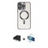 MARSİLYAN™- iPhone 15 Pro Max Kılıf Nova Işık Özel Seri - Siyah 3D Antistatik Seramik Nano Ekran Koruyucu + Raze Metal Kamera Lens - LT