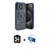 MARSİLYAN™- iPhone 15 Pro Max Kılıf Nova Işık Özel Seri - Siyah 3D Antistatik Seramik Nano Ekran Koruyucu + Turuncu PVD Metal Kamera Lens