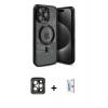 MARSİLYAN™- iPhone 15 Pro Max Kılıf Nova Işık Özel Seri - Siyah Bilvis 0.18mm Plus Cam Ekran Koruyucu + PVD Metal Kamera Lens - GI