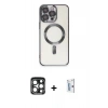 MARSİLYAN™- iPhone 15 Pro Max Kılıf Nova Işık Özel Seri - Siyah Bilvis 0.18mm Plus Cam Ekran Koruyucu + PVD Metal Kamera Lens - LT