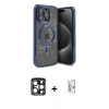 MARSİLYAN™- iPhone 15 Pro Max Kılıf Nova Işık Özel Seri - Siyah Bilvis 0.18mm Plus Cam Ekran Koruyucu + PVD Metal Kamera Lens - LT