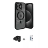 MARSİLYAN™- iPhone 15 Pro Max Kılıf Nova Işık Özel Seri - Siyah Bilvis 0.18mm Plus Cam Ekran Koruyucu + Raze Metal Kamera Lens - TMGI