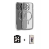 MARSİLYAN™- iPhone 15 Pro Max Kılıf Nova Işık Özel Seri - Siyah Bilvis 3D Cam Ekran Koruyucu + PVD Metal Kamera Lens - TU