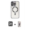 MARSİLYAN™- iPhone 15 Pro Max Kılıf Nova Işık Özel Seri - Siyah Bilvis 3D Cam Ekran Koruyucu + PVD Metal Kamera Lens - SH