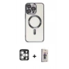 MARSİLYAN™- iPhone 15 Pro Max Kılıf Nova Işık Özel Seri - Siyah Bilvis 3D Cam Ekran Koruyucu + PVD Metal Kamera Lens - GS