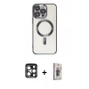 MARSİLYAN™- iPhone 15 Pro Max Kılıf Nova Işık Özel Seri - Siyah Bilvis 3D Cam Ekran Koruyucu + PVD Metal Kamera Lens - LT