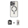 MARSİLYAN™- iPhone 15 Pro Max Kılıf Nova Işık Özel Seri - Siyah Bilvis 3D Cam Ekran Koruyucu + PVD Metal Kamera Lens - TU