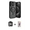MARSİLYAN™- iPhone 15 Pro Max Kılıf Nova Işık Özel Seri - Siyah Bilvis 3D Cam Ekran Koruyucu + PVD Metal Kamera Lens - TU
