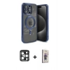 MARSİLYAN™- iPhone 15 Pro Max Kılıf Nova Işık Özel Seri - Siyah Bilvis 3D Cam Ekran Koruyucu + PVD Metal Kamera Lens - LT
