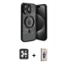 MARSİLYAN™- iPhone 15 Pro Max Kılıf Nova Işık Özel Seri - Siyah Bilvis 3D Cam Ekran Koruyucu + PVD Metal Kamera Lens - GI