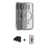 MARSİLYAN™- iPhone 15 Pro Max Kılıf Nova Işık Özel Seri - Siyah Bilvis 3D Cam Ekran Koruyucu + Raze Metal Kamera Lens - SH