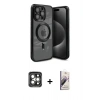 MARSİLYAN™- iPhone 15 Pro Max Kılıf Nova Işık Özel Seri - Siyah Bilvis 3D Mat Cam Ekran Koruyucu + PVD Metal Kamera Lens - GI