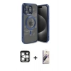 MARSİLYAN™- iPhone 15 Pro Max Kılıf Nova Işık Özel Seri - Siyah Bilvis 3D Mat Cam Ekran Koruyucu + PVD Metal Kamera Lens - GS