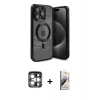 MARSİLYAN™- iPhone 15 Pro Max Kılıf Nova Işık Özel Seri - Siyah Bilvis 3D Mat Cam Ekran Koruyucu + PVD Metal Kamera Lens - GS