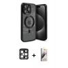 MARSİLYAN™- iPhone 15 Pro Max Kılıf Nova Işık Özel Seri - Siyah Bilvis 3D Mat Cam Ekran Koruyucu + PVD Metal Kamera Lens - LT