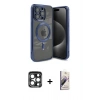 MARSİLYAN™- iPhone 15 Pro Max Kılıf Nova Işık Özel Seri - Siyah Bilvis 3D Mat Cam Ekran Koruyucu + PVD Metal Kamera Lens - LT