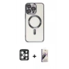 MARSİLYAN™- iPhone 15 Pro Max Kılıf Nova Işık Özel Seri - Siyah Bilvis 3D Mat Cam Ekran Koruyucu + PVD Metal Kamera Lens - LT