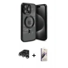 MARSİLYAN™- iPhone 15 Pro Max Kılıf Nova Işık Özel Seri - Siyah Bilvis 3D Mat Cam Ekran Koruyucu + Raze Metal Kamera Lens - GS