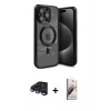 MARSİLYAN™- iPhone 15 Pro Max Kılıf Nova Işık Özel Seri - Siyah Bilvis 3D Mat Cam Ekran Koruyucu + Raze Metal Kamera Lens - LT