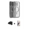 MARSİLYAN™- iPhone 15 Pro Max Kılıf Nova Işık Özel Seri - Siyah Bilvis 3D Mat Cam Ekran Koruyucu + Raze Metal Kamera Lens - SH
