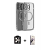 MARSİLYAN™- iPhone 15 Pro Max Kılıf Nova Işık Özel Seri - Siyah Bilvis 3D Mat Cam Ekran Koruyucu + PVD Metal Kamera Lens - TU